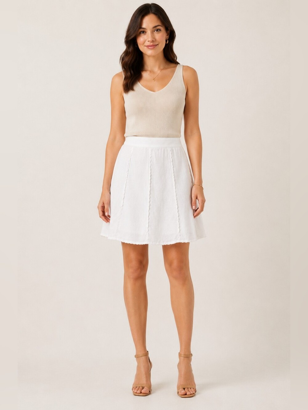 INC International Concepts Petite Women's White Linen Skirt Scalloped Trim 6P
